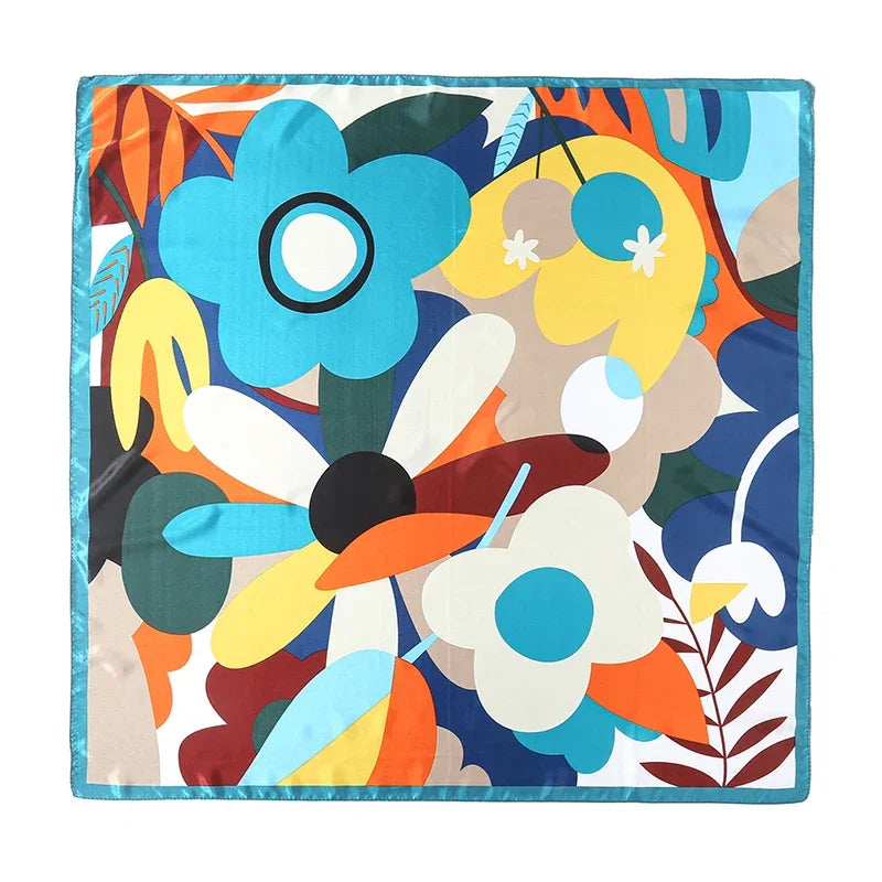 Silk Satin Square Scarf Flower - Piña Colada
