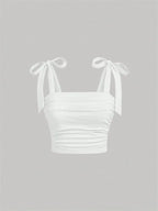 Solid Tie Shoulder Ruched Wide Crop Top - Piña Colada