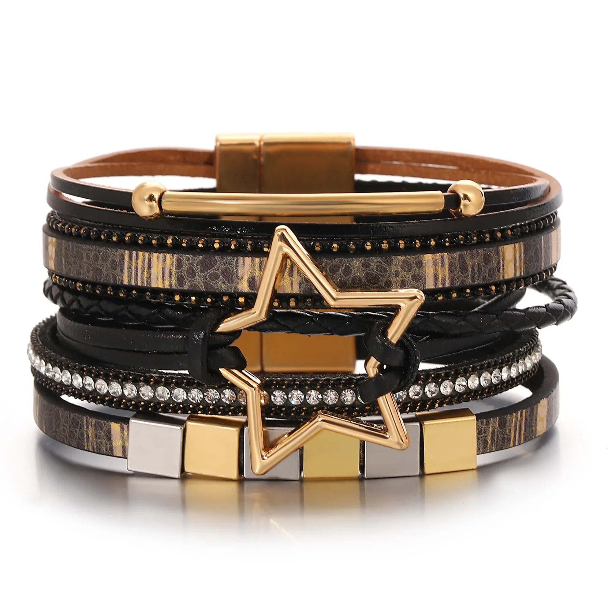 Hollow Star Weave Leather Bracelet - Piña Colada