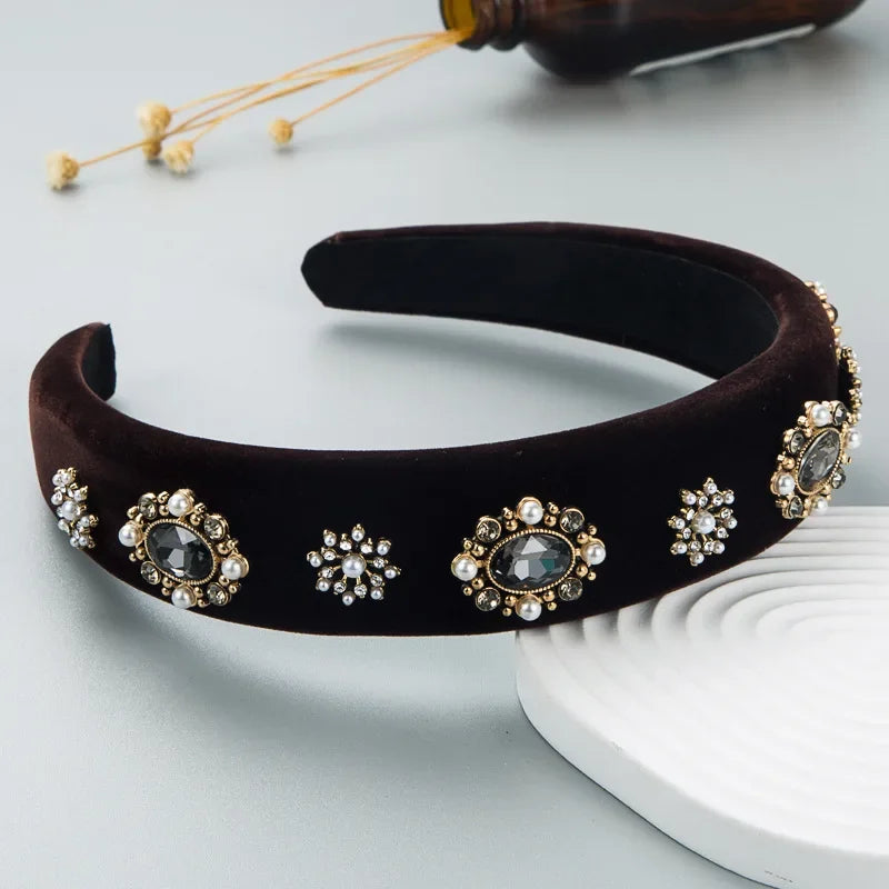 Velvet Rhinestone Flower Hairband - Piña Colada