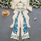 Vintage Printed Jumpsuit for Women – Full-Length Summer Romper with Mid Waist - Piña Colada