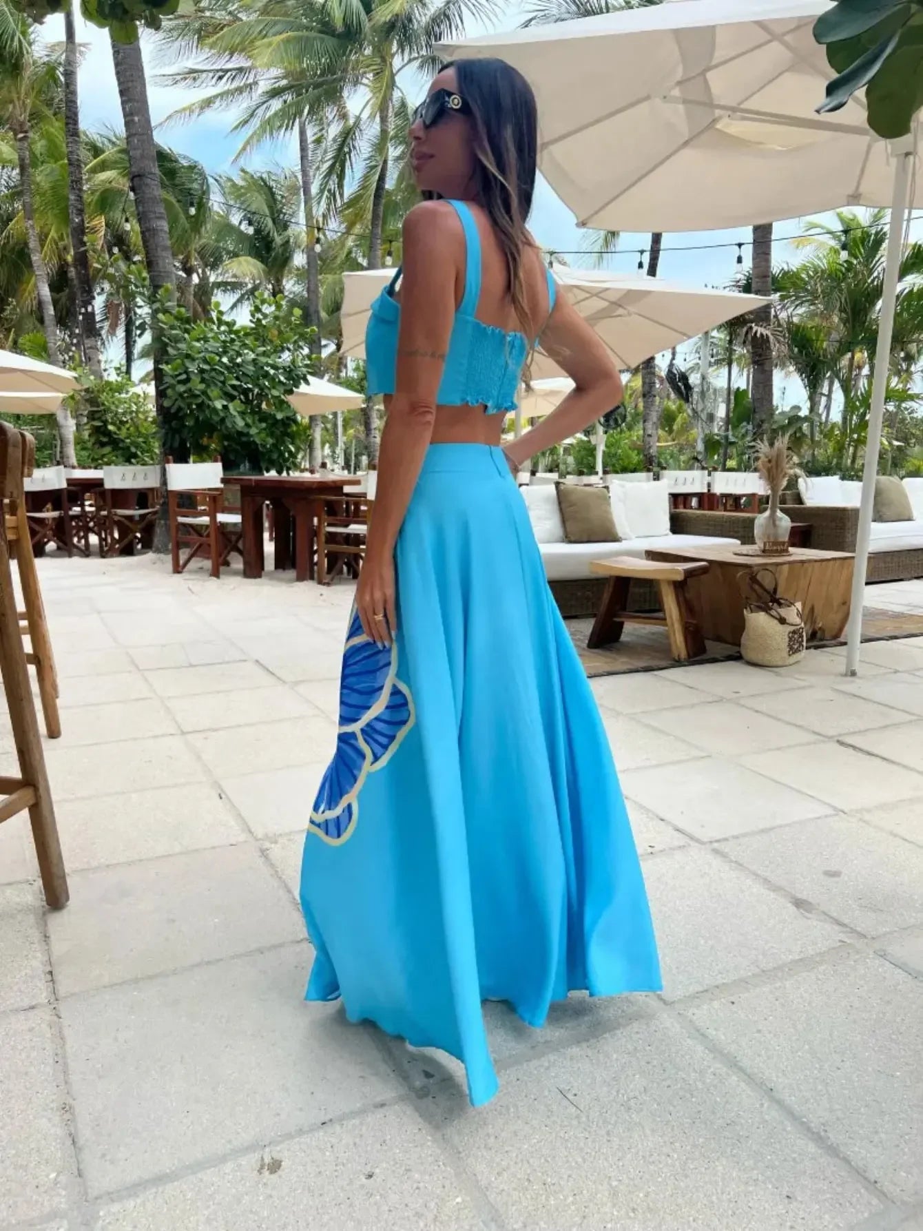 Draped Print V-Neck Maxi Dress – Beachwear Edition - Piña Colada