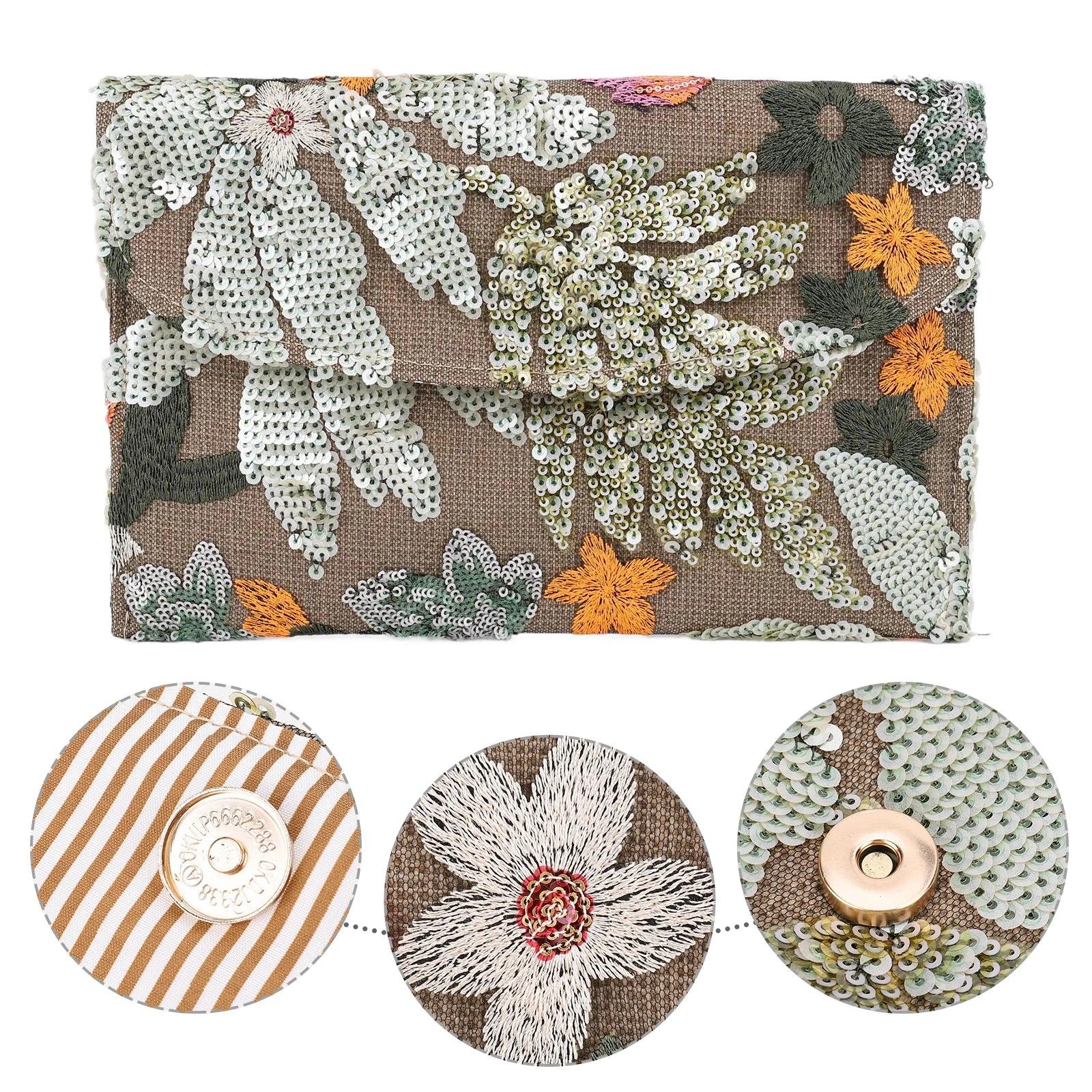 Floral Sequin Straw Clutch - Piña Colada