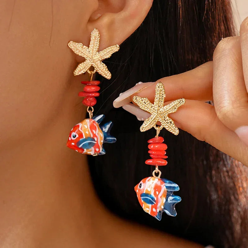 Colorful Fish Drop Earrings - Piña Colada