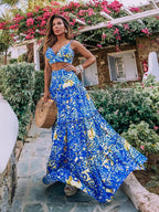 Draped Print V-Neck Maxi Dress – Beachwear Edition - Piña Colada