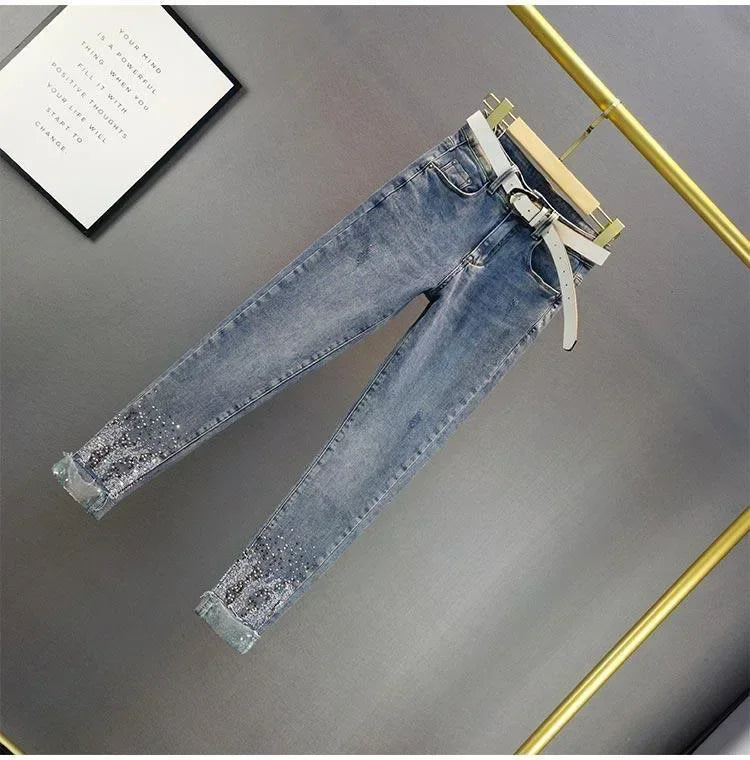 European Sequin High-Waist Skinny Jeans - Piña Colada