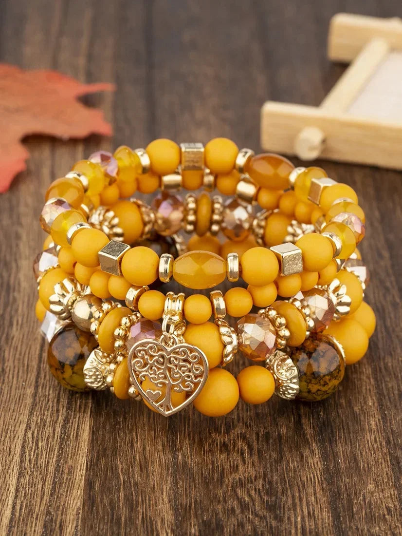 Boho Acrylic Beads Bracelet Set - Piña Colada