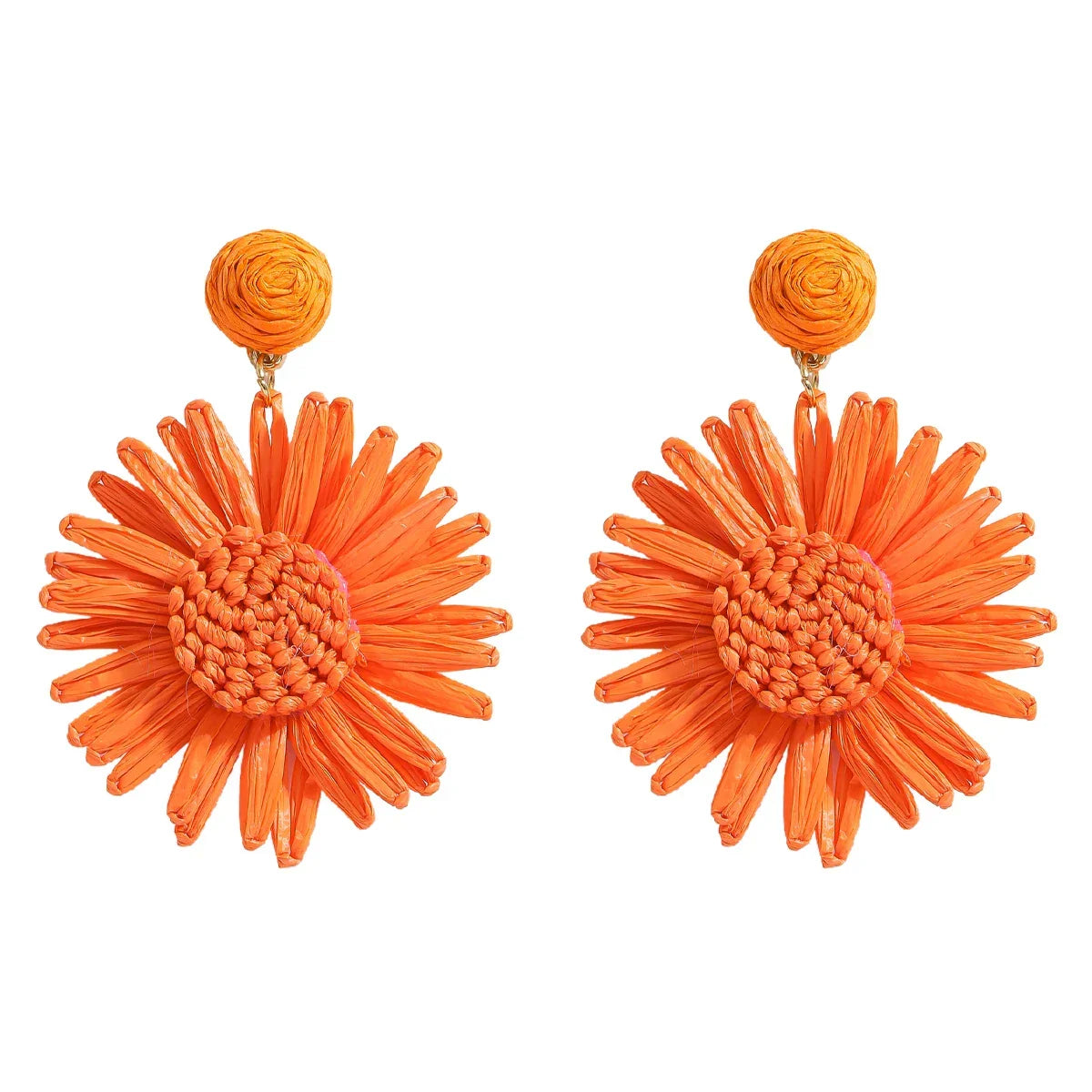 Bohemian Raffia Flower Drop Earrings - Piña Colada