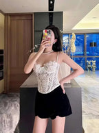 Exotic Lace Tube Top – Black & White Fishbone Pattern - Piña Colada