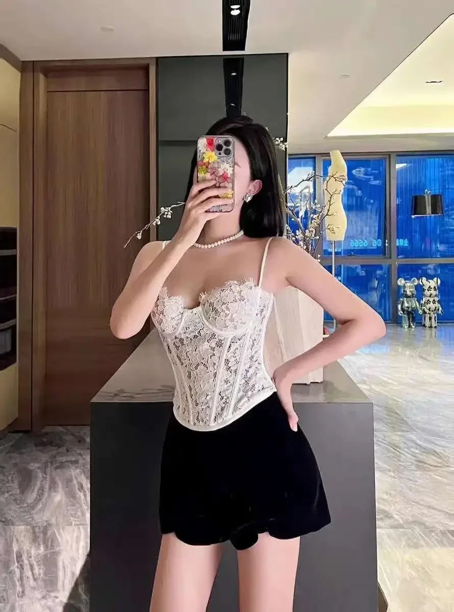 Exotic Lace Tube Top – Black & White Fishbone Pattern - Piña Colada