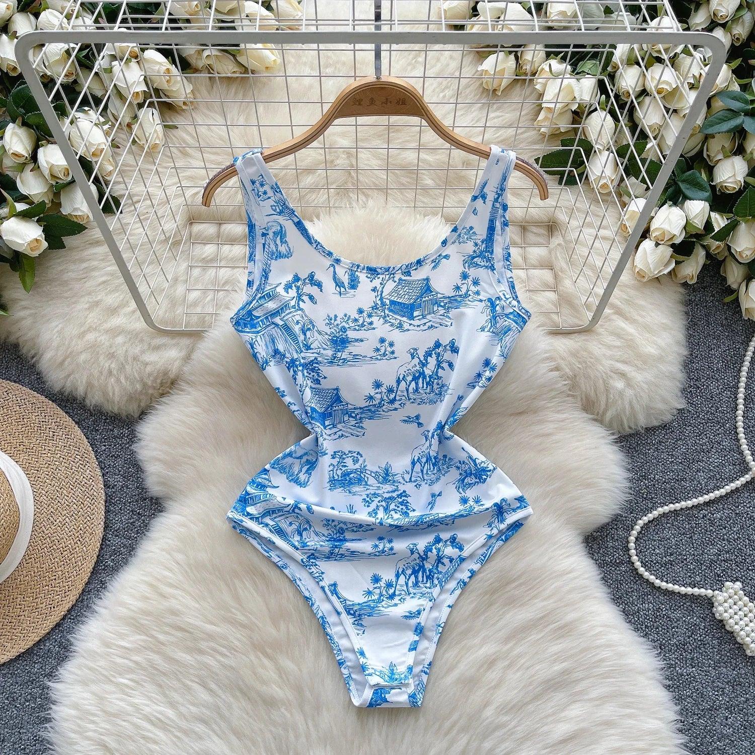 Printed Hollow Out Streetwear Bodysuit - Piña Colada
