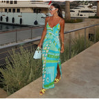 Chic Print Sling Long Dress Women Sleevless Backless - Piña Colada