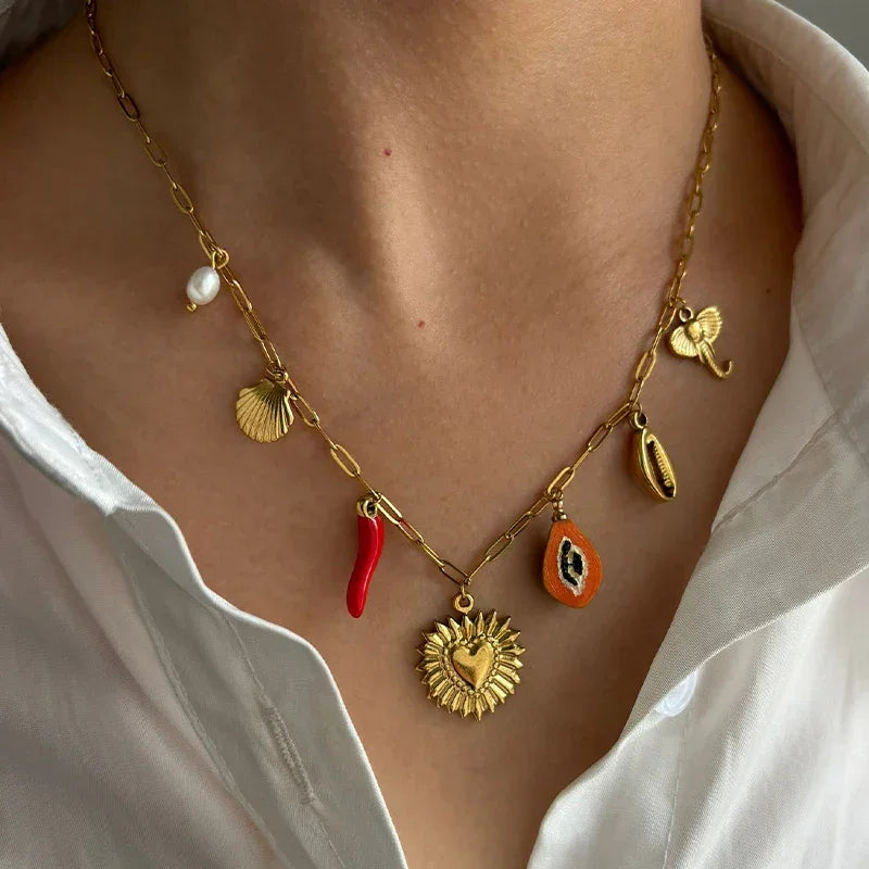 Steel Shell Pepper Necklace - Piña Colada
