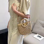 Straw Rattan Half-Moon Beach Handbag - Piña Colada