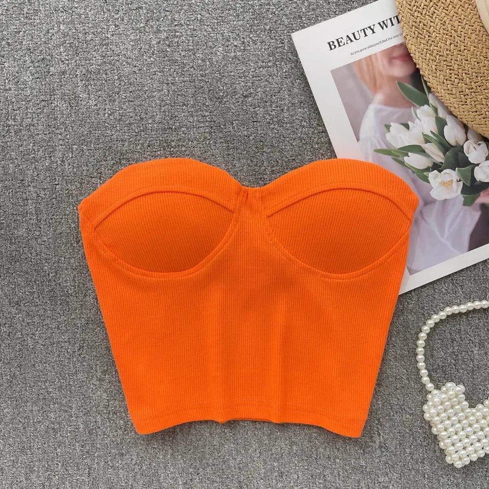 Strapless Summer Casual Crop Tops with Built In Bras - Piña Colada