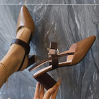 Elegant Pointed Toe Chunky Heel Sandals - Piña Colada
