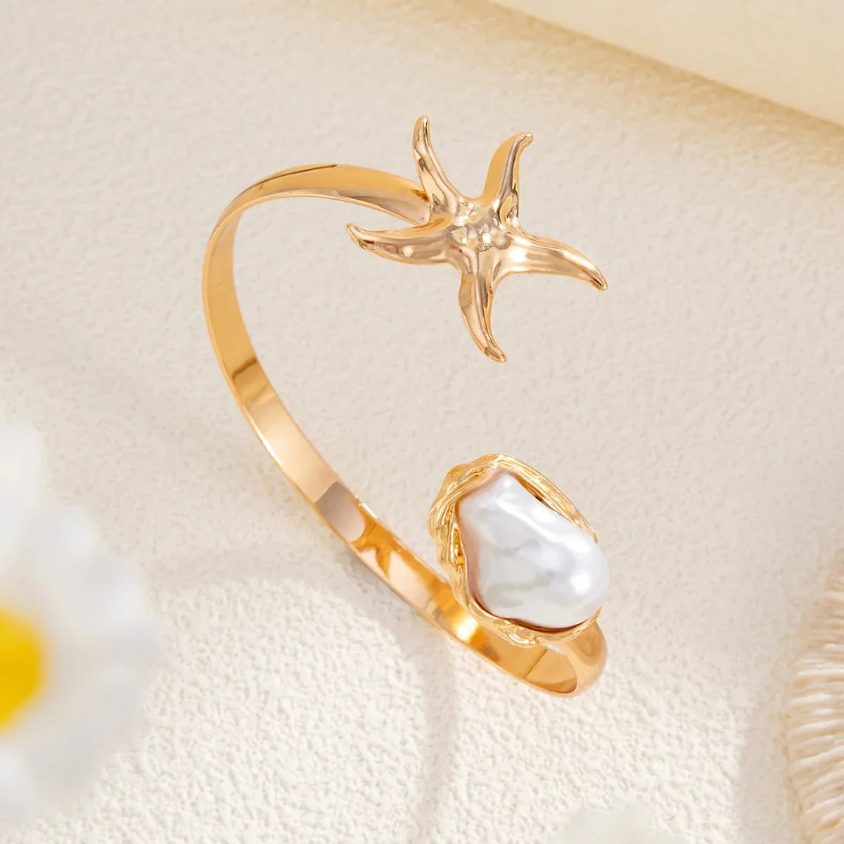 Bohemia Geometric Pearl Opening Adjustable Bracelet - Piña Colada