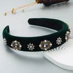 Velvet Rhinestone Flower Hairband - Piña Colada