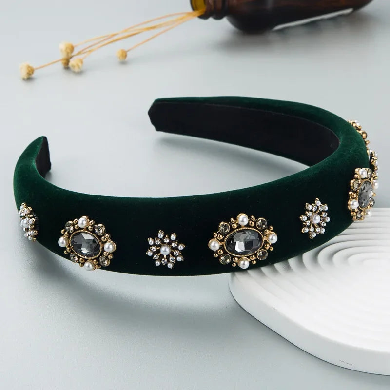 Velvet Rhinestone Flower Hairband - Piña Colada
