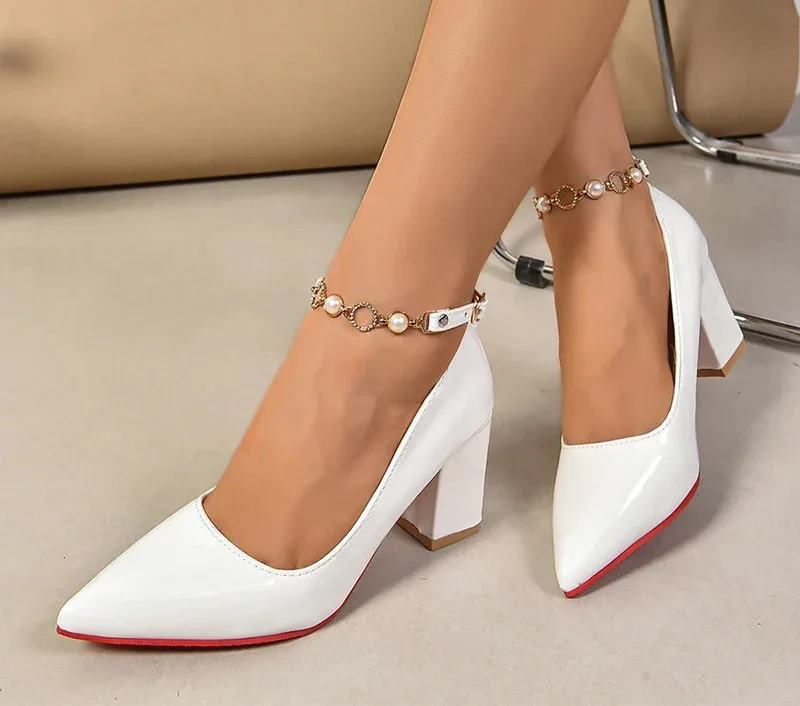7cm Chunky Heels Pumps - Piña Colada