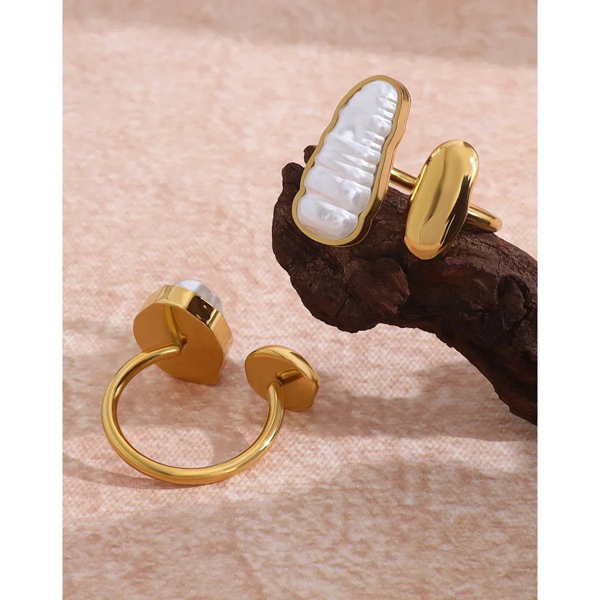 Irregular Pearl Stainless Steel Open Rings - Piña Colada