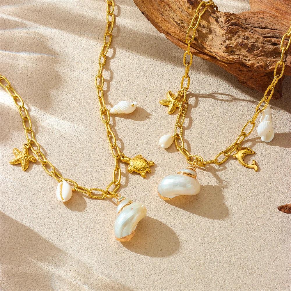 Stainless Steel Pearl Necklace - Piña Colada