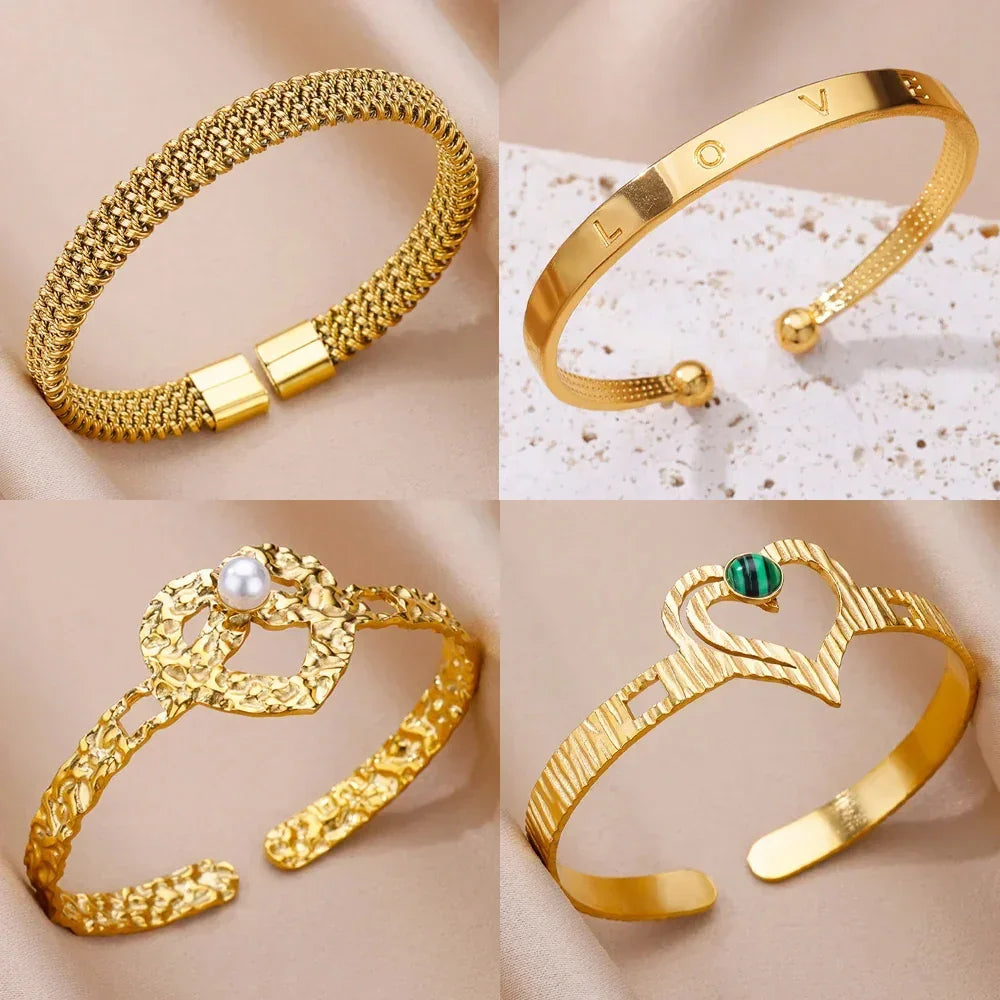 18K Gold-Plated Stainless Steel Cuff Bracelet for Women - Piña Colada