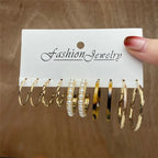Modyle Geometric Pearl Hoop Earrings Set - Piña Colada