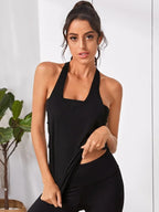 Hollow Solid Color Sports Blouse