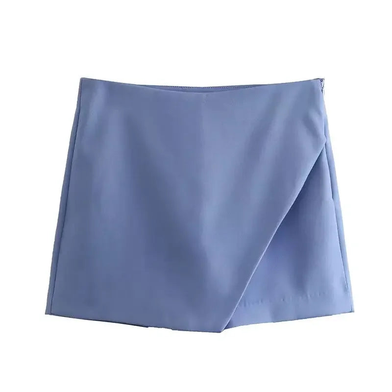Asymmetrical High Waist Zipper Shorts - Piña Colada