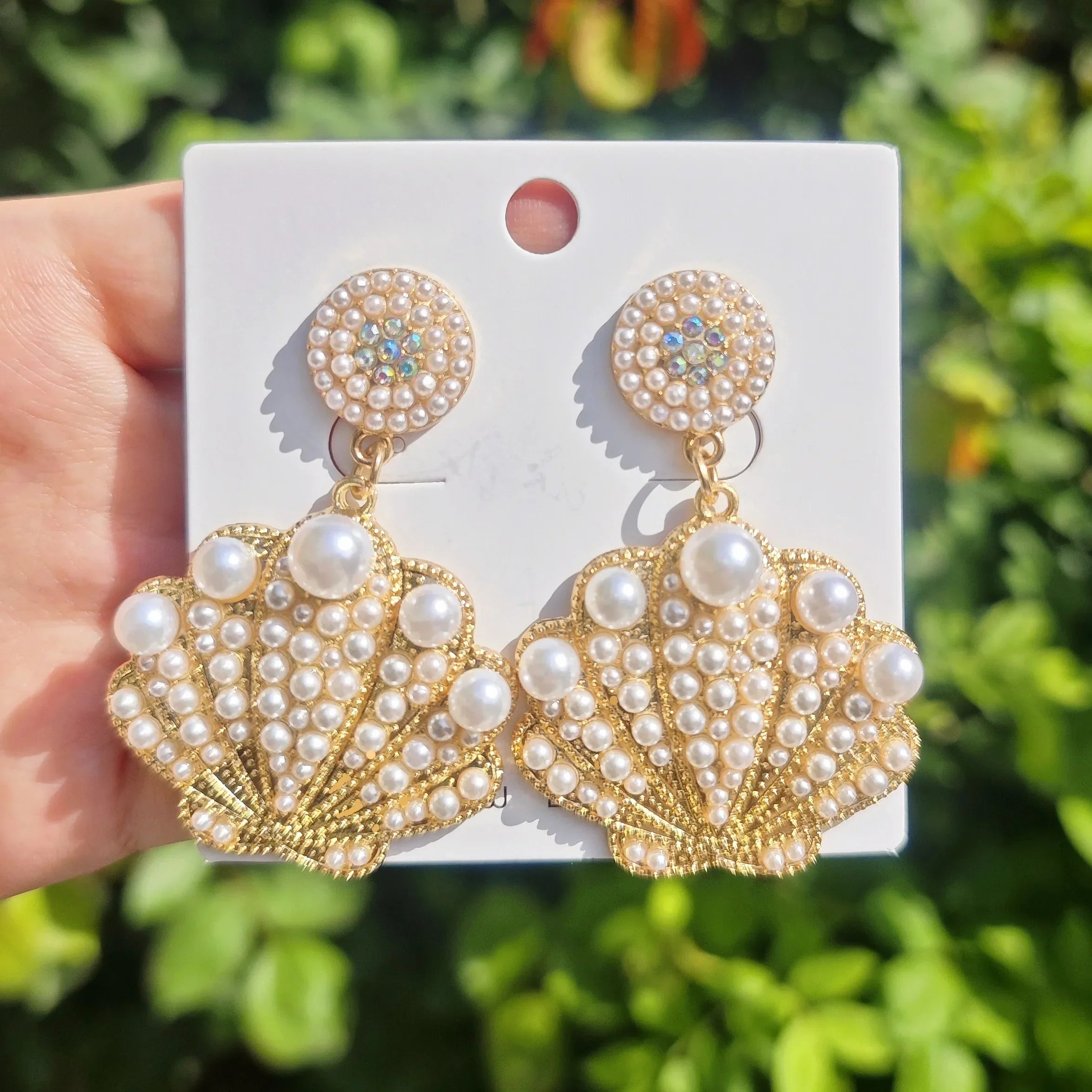 Bling Faux Pearl Shell Drop Earrings - Piña Colada