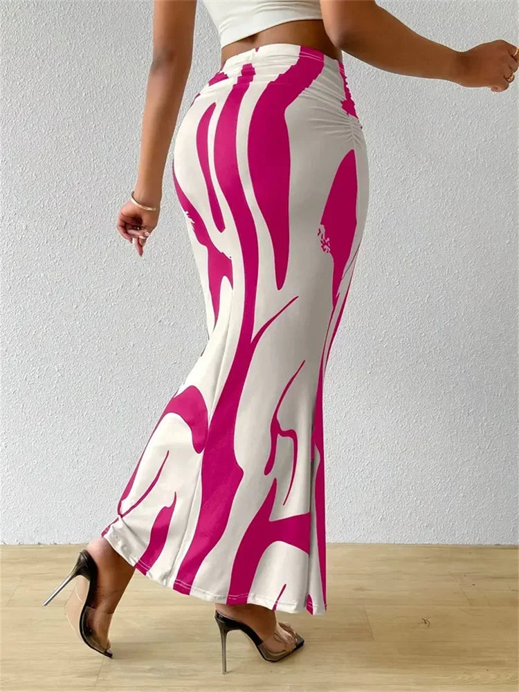 Long Skirt Casual High Waist Zebra Print - Piña Colada