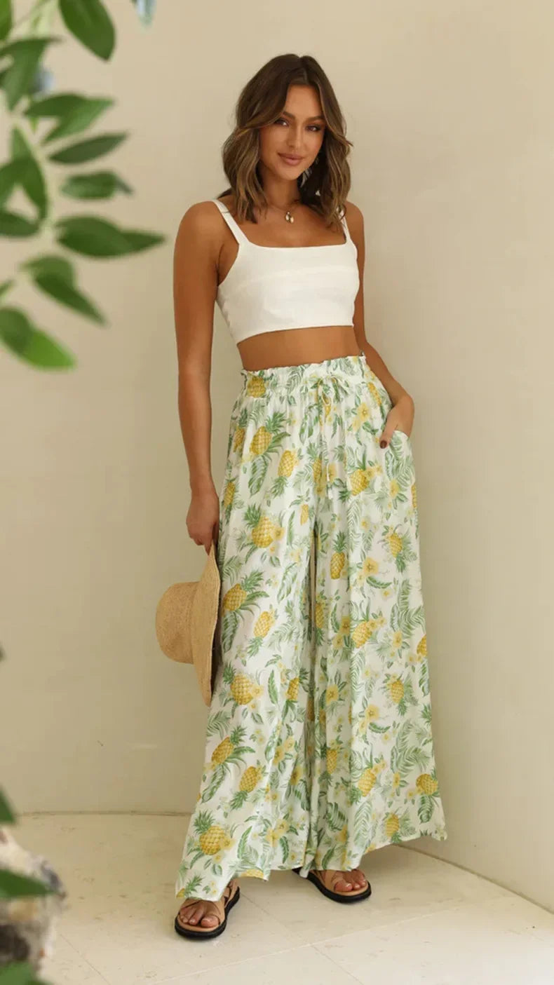 Loose Casual Wide Leg Pants - Piña Colada