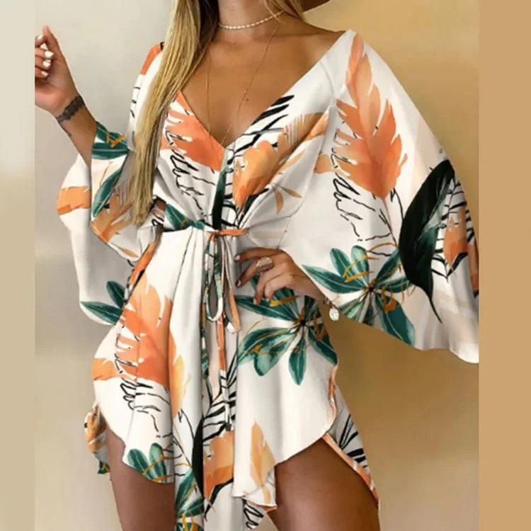 Print Dress Sexy V-Neck - Piña Colada
