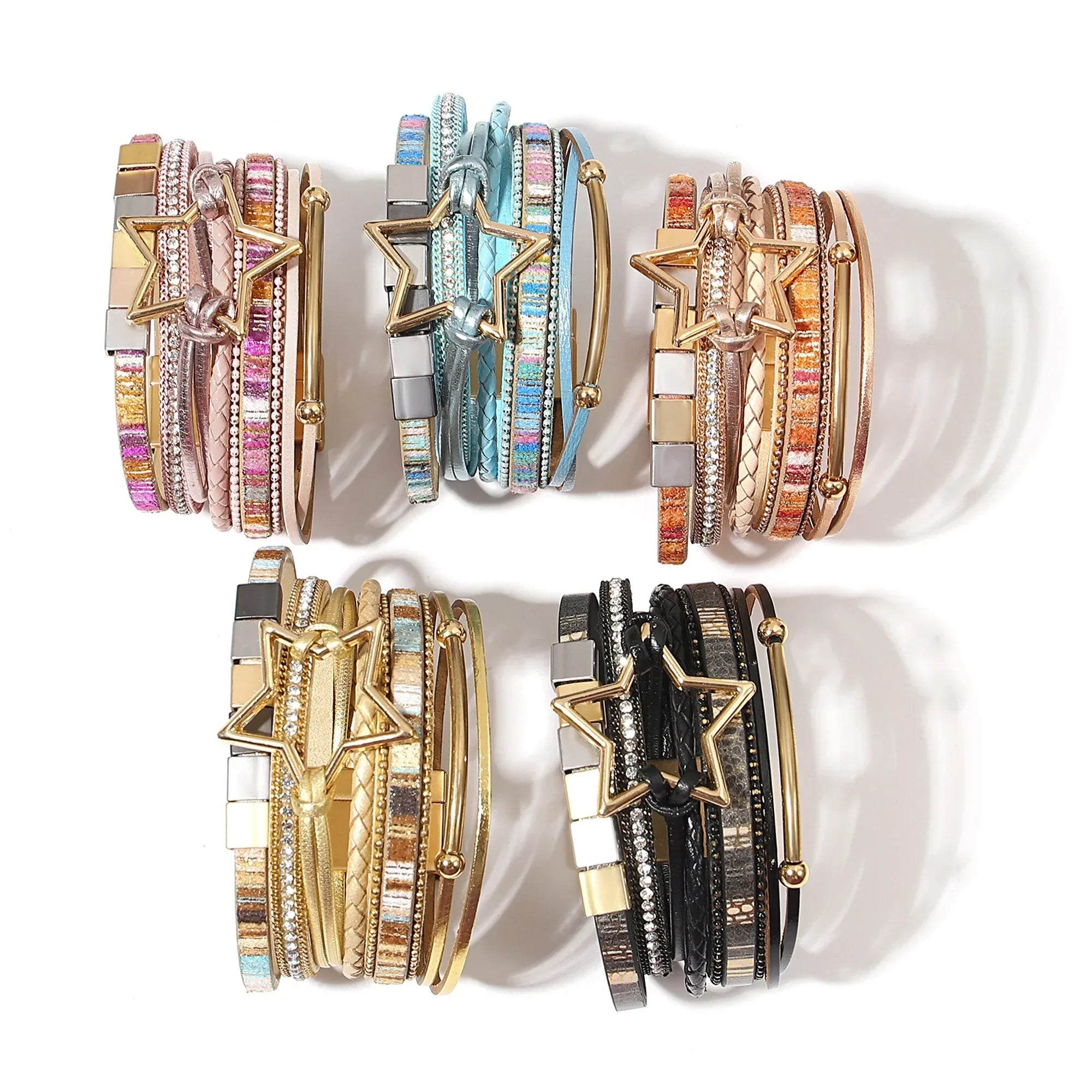 Hollow Star Weave Leather Bracelet - Piña Colada