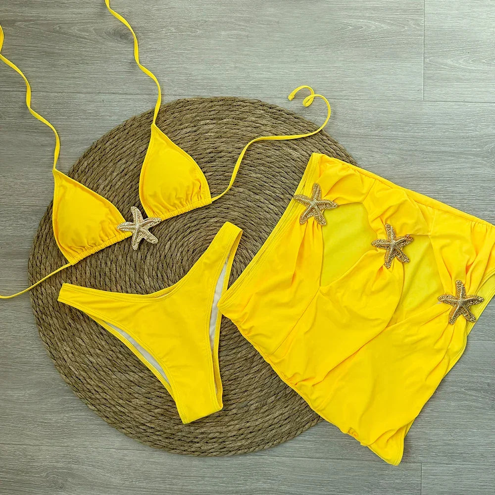 Bikini Set – 3-Piece Swimsuit Star - Piña Colada
