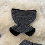 Rhinestone Slash Neck Crop Top & High Waist Pants Set - Piña Colada