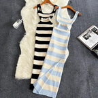 Stripe Summer Elastic Split Bodycon Dress - Piña Colada