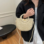 Boho Rattan Half-Moon Crossbody Bag – Handwoven Summer Straw Shoulder Purse - Piña Colada
