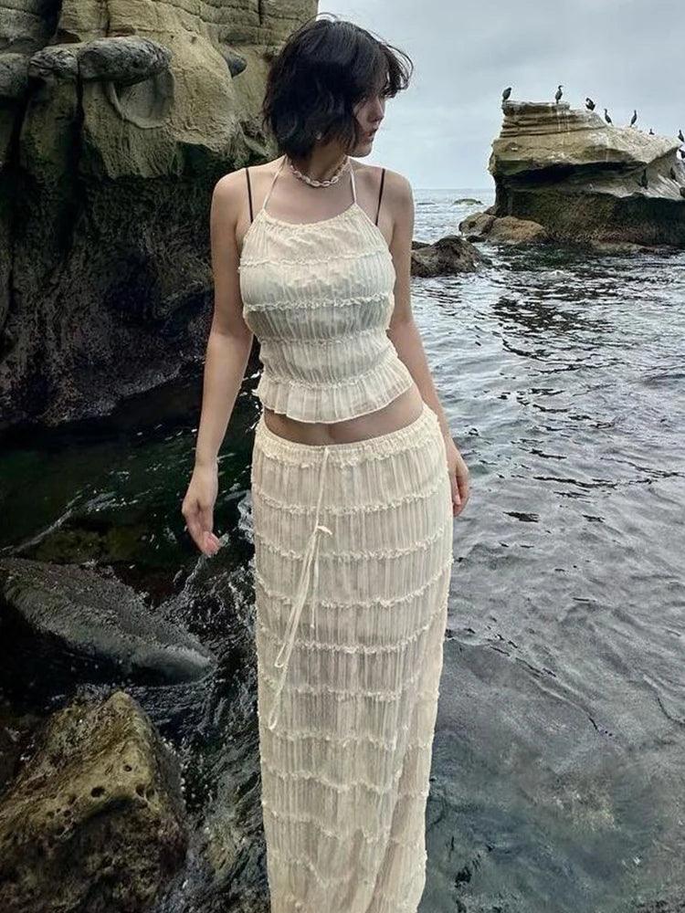 Backless Halter Sheath Dress – Knee-Length Streetwear Style - Piña Colada