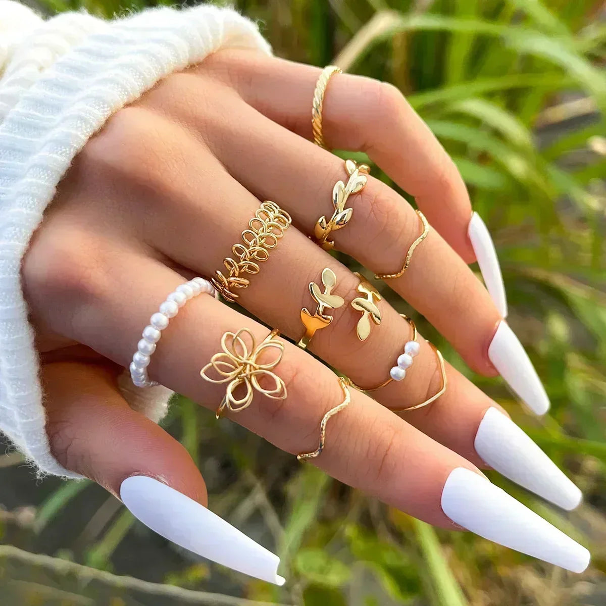9Pcs/Set Vintage Gold Rings Set - Piña Colada