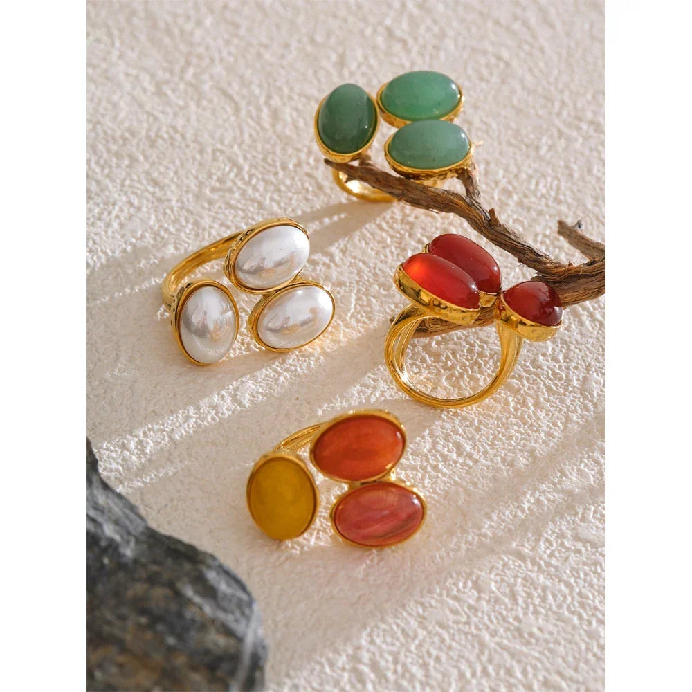 Agate Stone Ring - Piña Colada