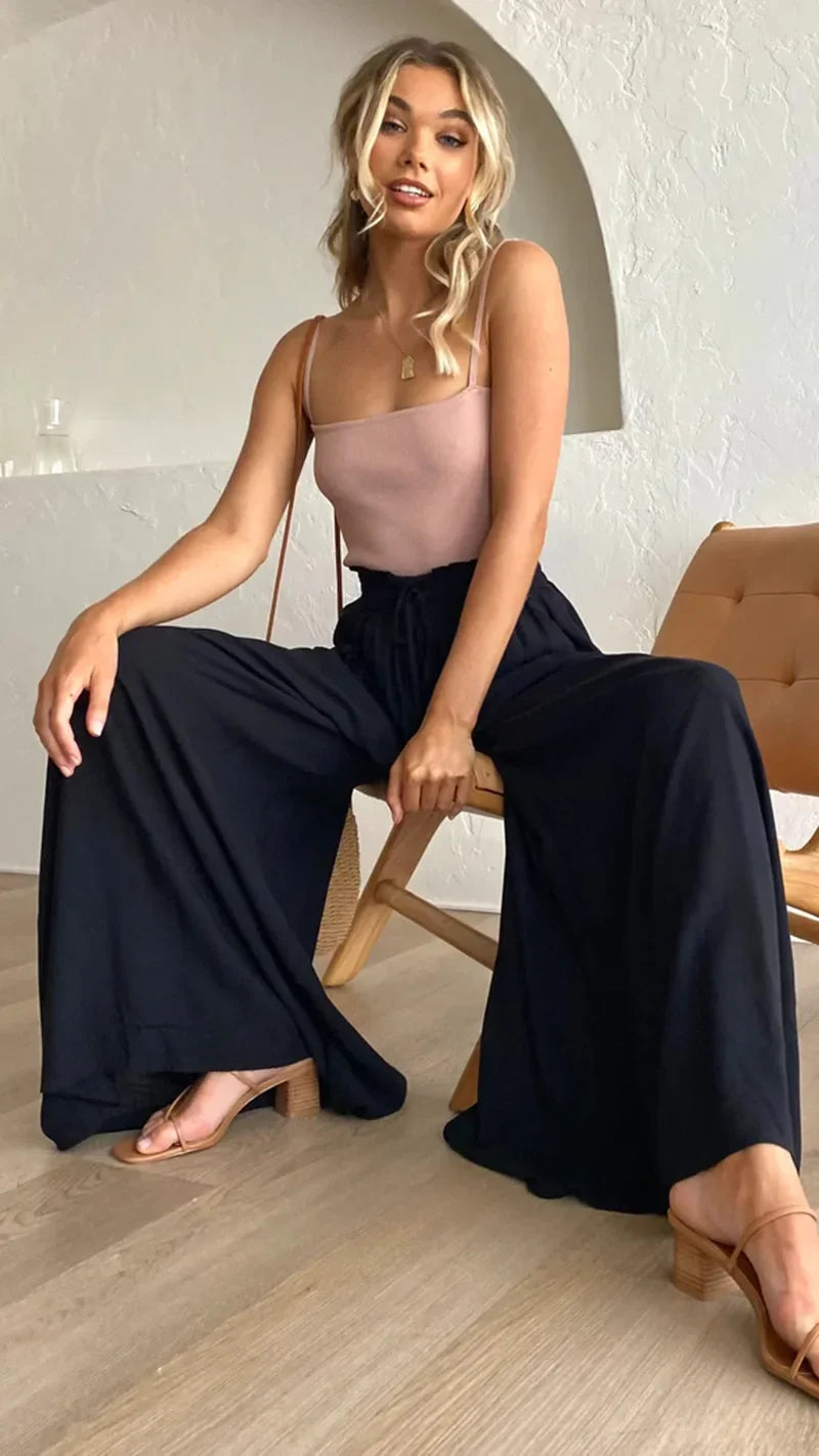 Loose Casual Wide Leg Pants - Piña Colada