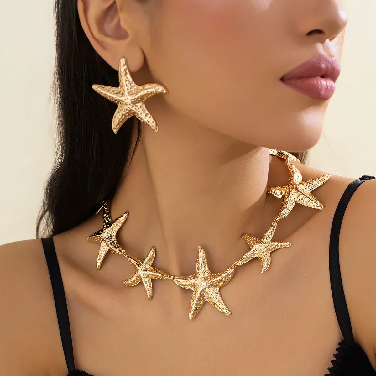 Vintage Star Jewelry Set – Gold or Silver Necklace & Earrings for Women - Piña Colada