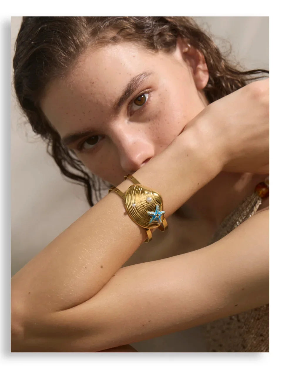 Conch Turtle Shell Wide Cuff Bracelet - Piña Colada