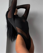 Black Patchwork Women Bodysuits