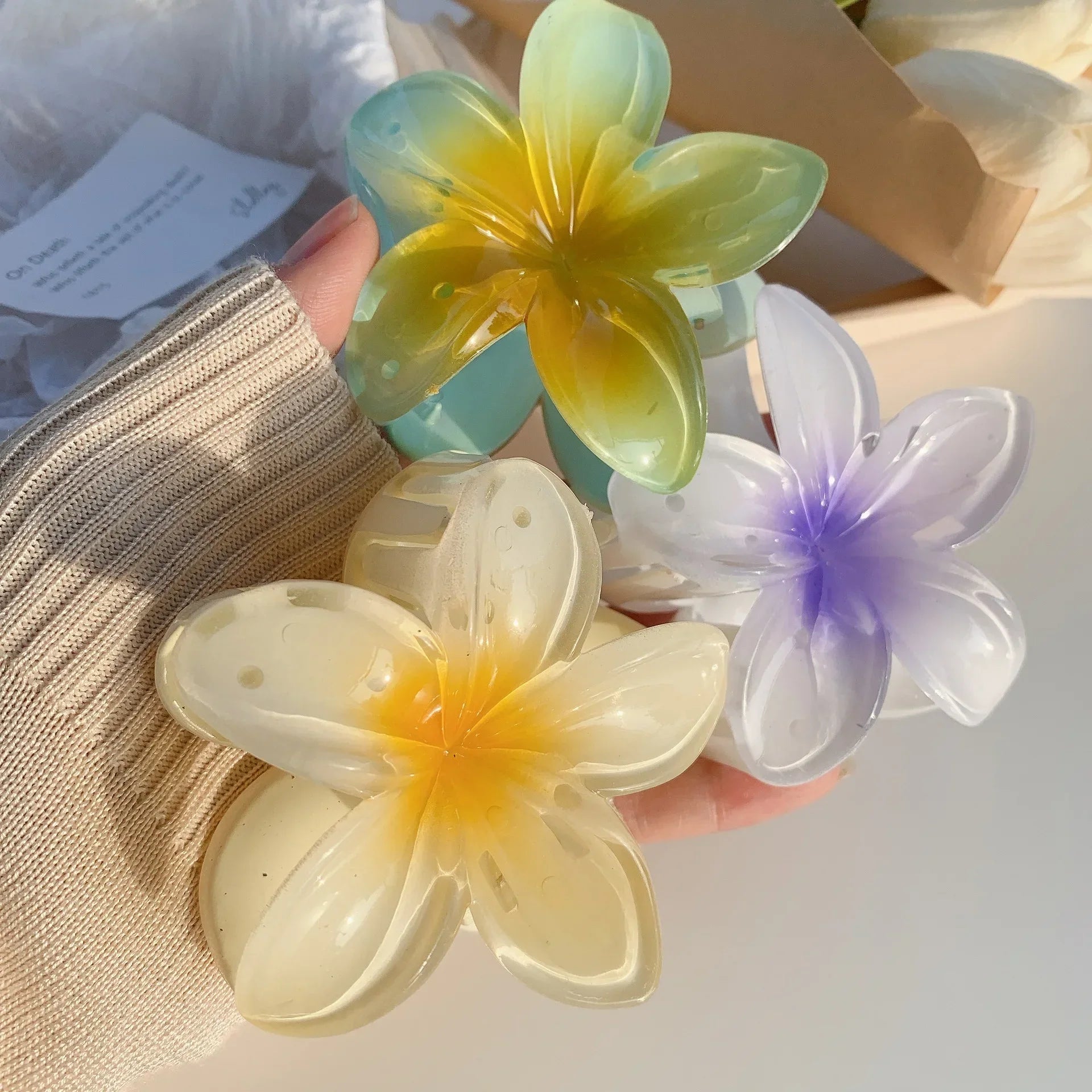 Gradient Hair Clips Women Flower - Piña Colada