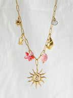 Vintage Animal Pendant Necklace – Ceramic & Stainless Steel, Waterproof & Hypoallergenic Jewelry for Women - Piña Colada
