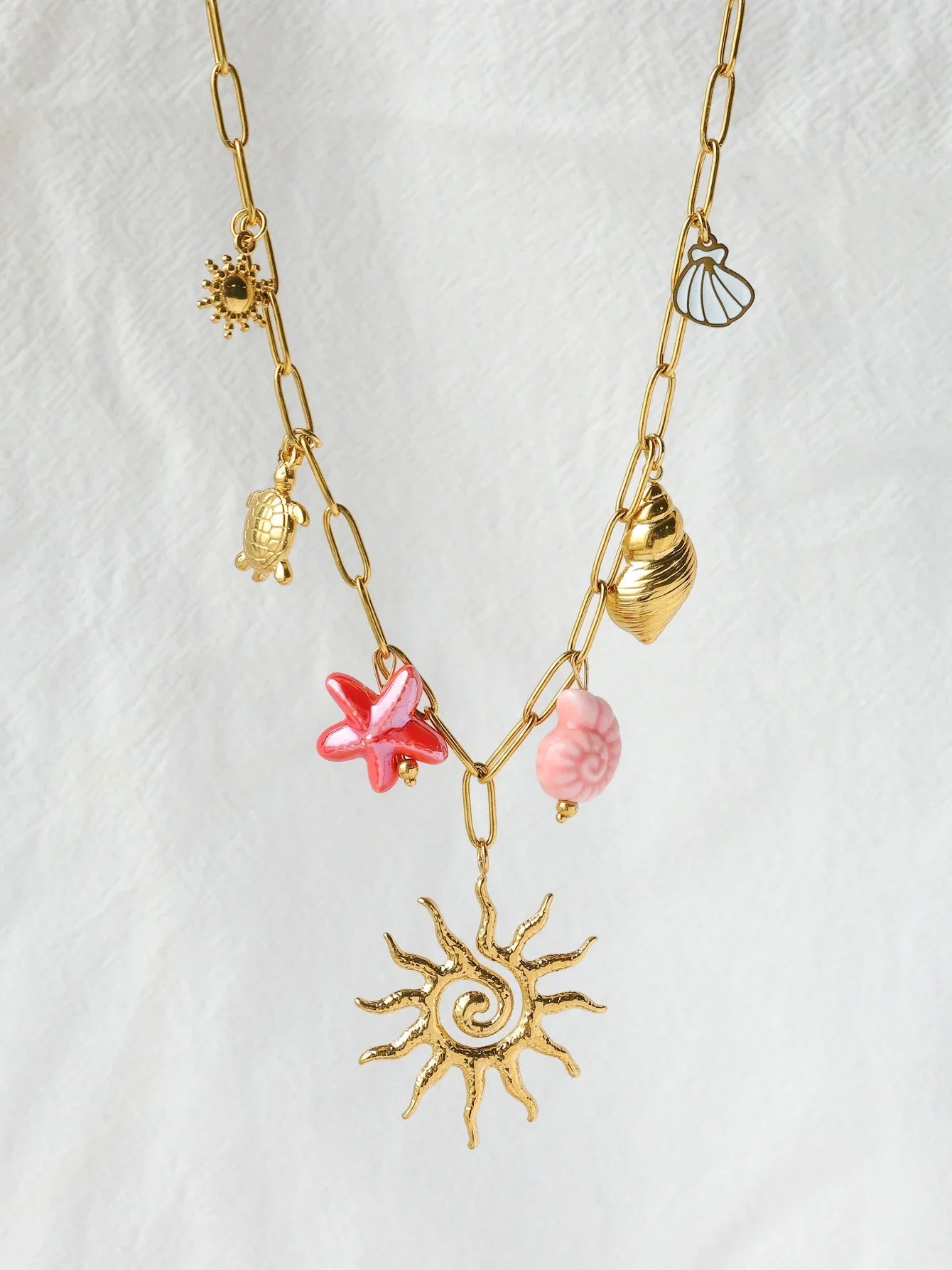 Vintage Animal Pendant Necklace – Ceramic & Stainless Steel, Waterproof & Hypoallergenic Jewelry for Women - Piña Colada