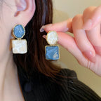 Crystal Square Drop Earrings – Luxury Asymmetric Zircon Earrings for Women - Piña Colada